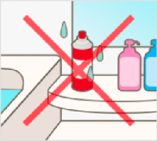 浴室など湿気の多い場所や洗剤などが付着する場所に置かないこと