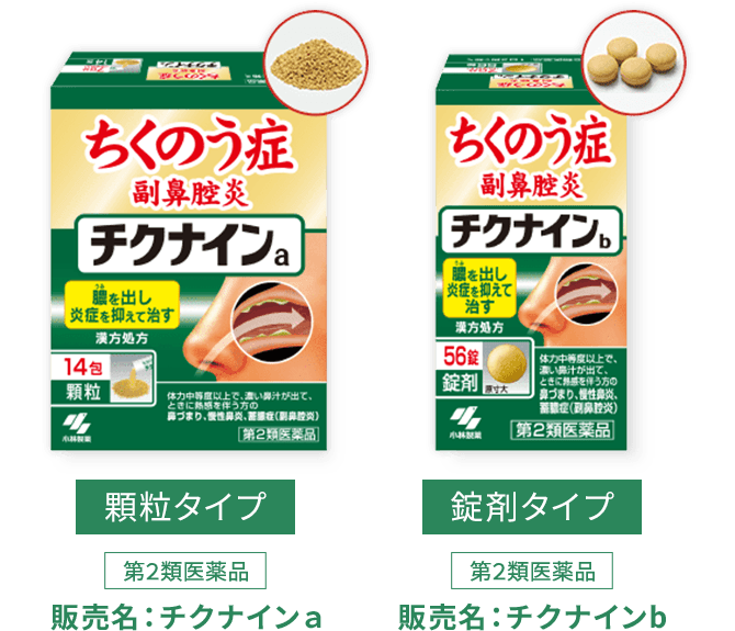 顆粒タイプ 第２類医薬品 販売名：チクナインａ 錠剤タイプ 第２類医薬品 販売名：チクナインb