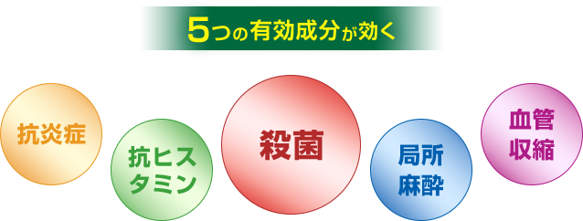 5つの有効成分が効く 抗ヒスタミン 殺菌 局所麻酔 血管収縮