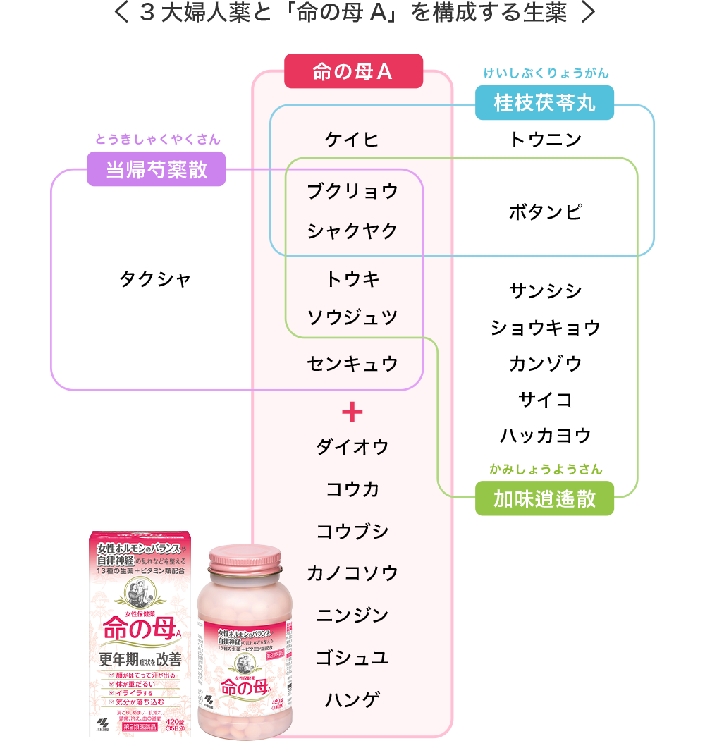 3大婦人薬と「命の母A」を構成する生薬