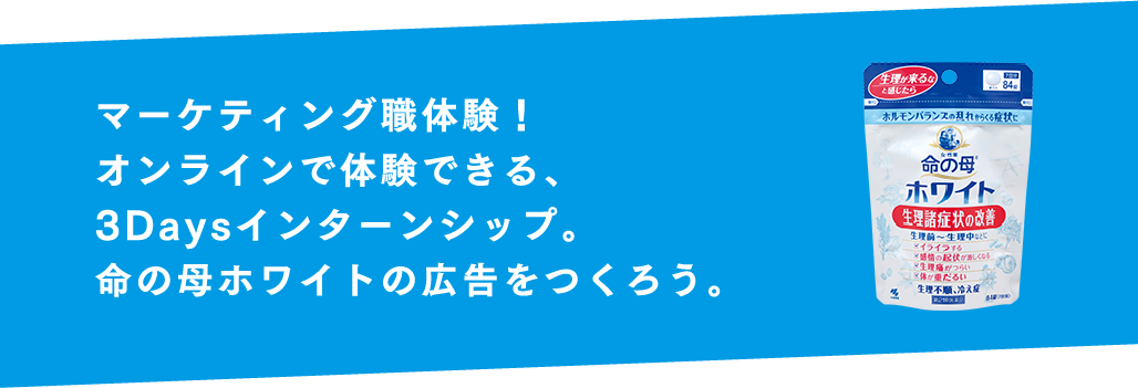 マーケティング職体験！オンラインで体験できる、3Daysインターンシップ。命の母ホワイトの広告をつくろう。