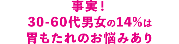 事実！30-60代男女の14%は胃もたれのお悩みあり