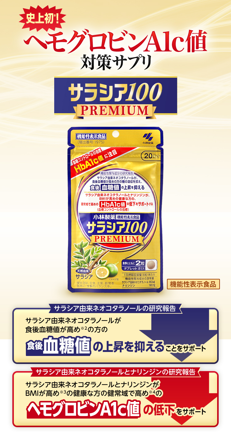 史上初※！ヘモグロビンA1c値対策サプリ サラシア100プレミアム