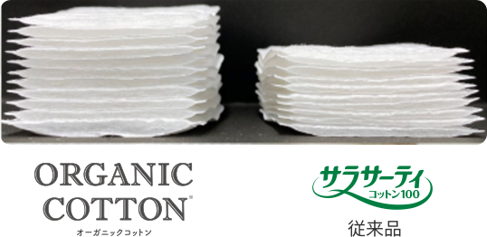 ORGANIC COTTON オーガニックコットンと従来品(サラサーティ コットン100)の比較画像