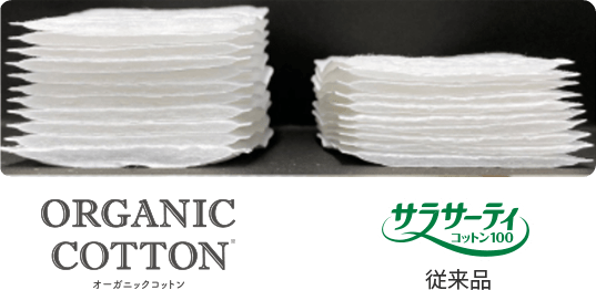 ORGANIC COTTON オーガニックコットンとサラサーティコットン100 従来品の比較画像