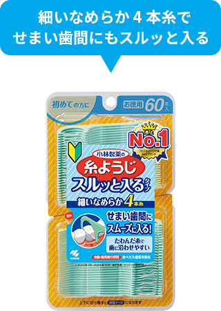 細いなめらか4本糸で せまい歯間にもスルッと入る