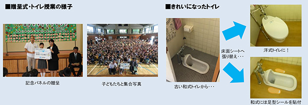 贈呈式・トイレ授業の様子 きれいになったトイレ