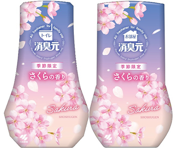左画像：トイレの消臭元 さくらの香り、右画像：お部屋の消臭元 さくらの香り