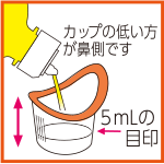 薬液を洗眼カップの内側の線(5mL)まで入れる