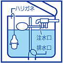 ハリガネをまっすぐに伸ばし、容器の最上部がタンク水面から約5cmになるようにしっかり沈めてください。