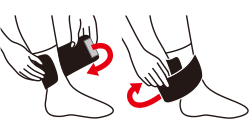 足首のくるぶしより上部に専用温熱シートがあたるように巻く。