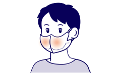 (4)鼻からあごまでを覆うようにマスクを装着する。セット完了の数分後からマスク内が温まり、蒸気を感じます。