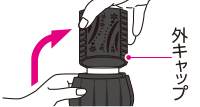 （2）外キャップを後ろにたおしてはずす
