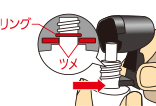 （4）本体のツメにボトルをセットする