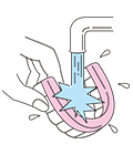(4)洗浄後は、入れ歯をカップから取り出し水でよくすすいでください。
