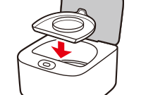 (1)ふたを開け、洗浄槽に洗浄用トレーを入れる。