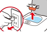 (6)電源プラグを抜き、ふたを開けて入れ歯を取り出す。